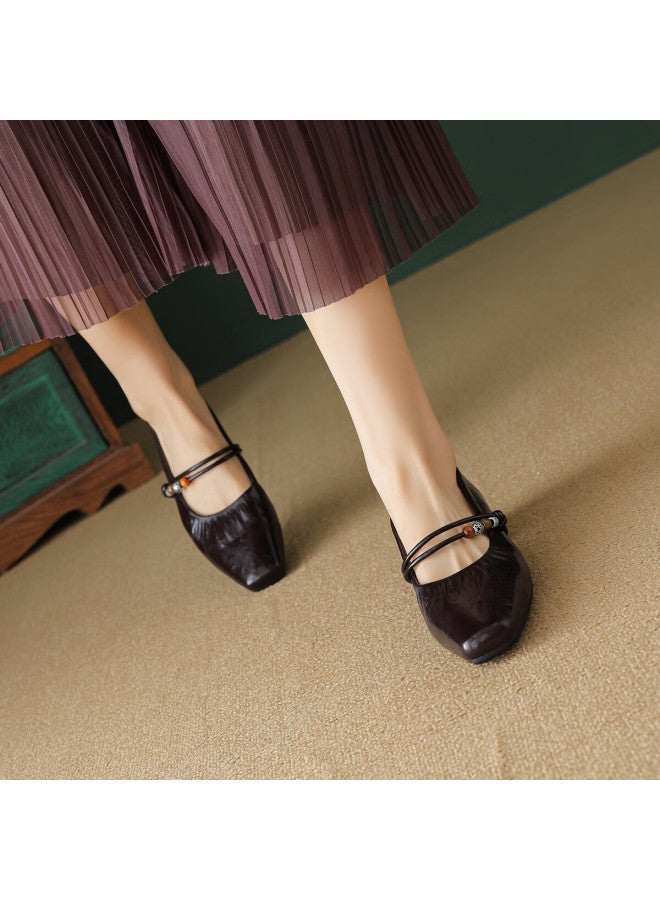 dme Demana Ethnic Commuter Autumn Cloud-feel Soft Sole Solid Color Simple Pleated Craft Women's Flats - Image 5