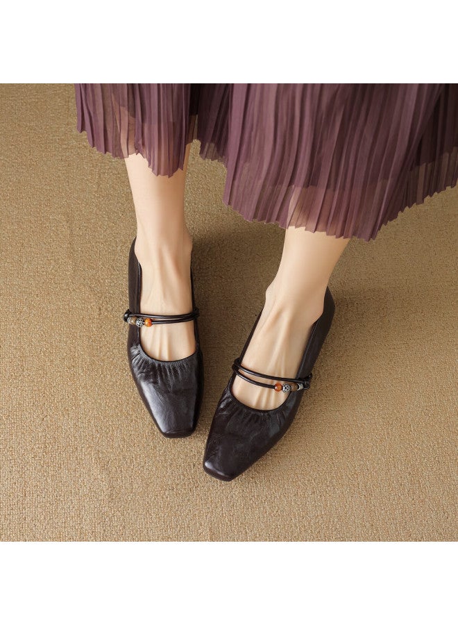 dme Demana Ethnic Commuter Autumn Cloud-feel Soft Sole Solid Color Simple Pleated Craft Women's Flats - Image 2