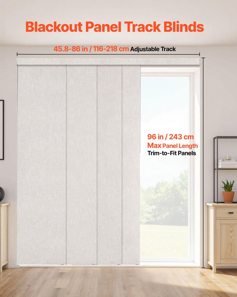 VEVOR Panel Track Blinds, Extendable Track from 45.8 in to 86 in W, Trimmable Panel Curtains Up to 96 in H, Vertical Blackout Panel Blinds for Sliding Doors, Patio Doors, Room Divider, Light Gray - Image 2