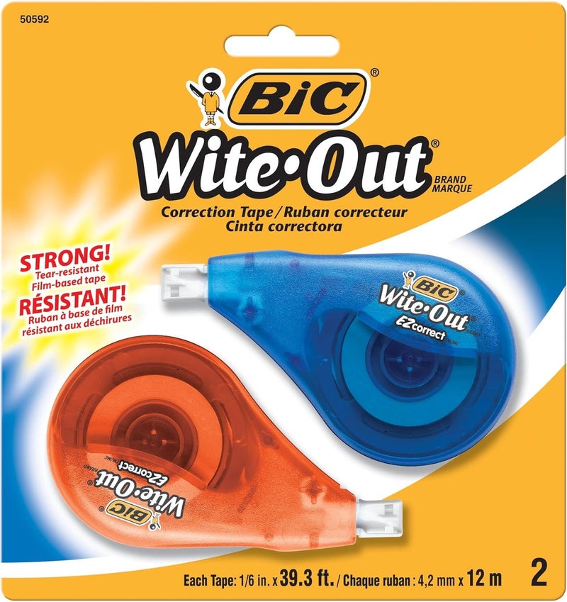BIC EZ Wite-Out Correction Tape - Multi-Colour, 2-Pack with Tear-Resistant Film-Based Tape - Image 1