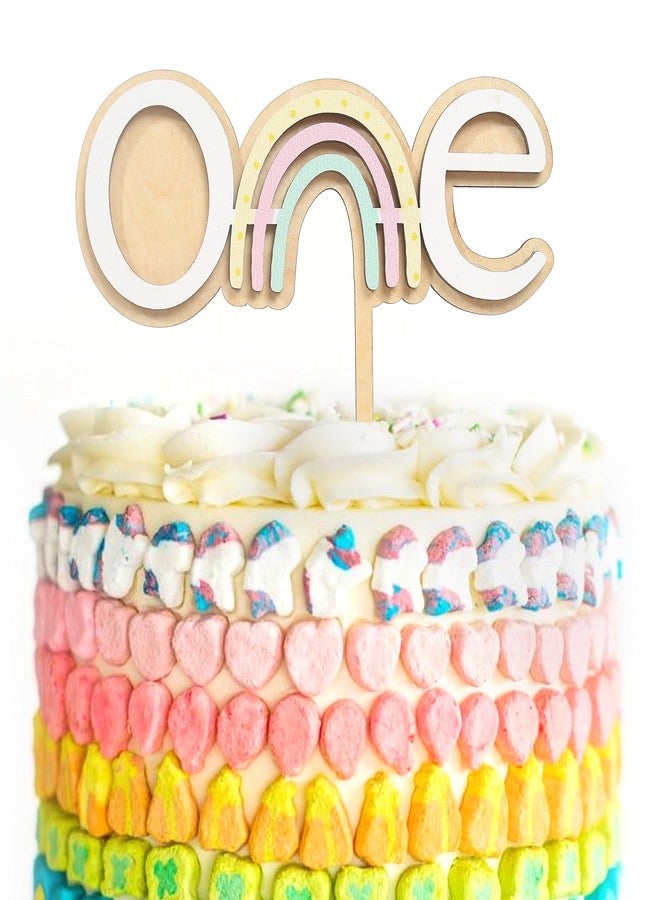 HGFC Wooden Rainbow Cake Topper For 1stbirthday - Baby 1st Birthday Decor,Boho Rainbow First Birthday Cake Topper For Baby,Cake Smash Photo Prop - Image 1