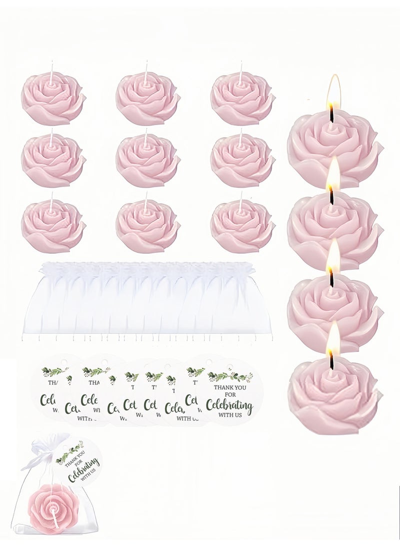 9Pcs Pink Rose Scented Candle Gift Set with Organza Bags & Cards, Smokeless Aromatherapy Candles, Wedding Table Party Favors - Image 1