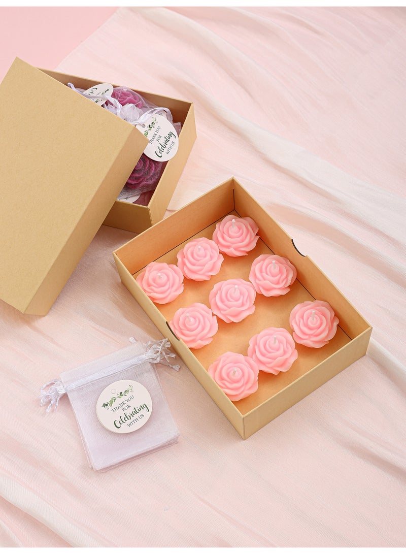 9Pcs Pink Rose Scented Candle Gift Set with Organza Bags & Cards, Smokeless Aromatherapy Candles, Wedding Table Party Favors - Image 2