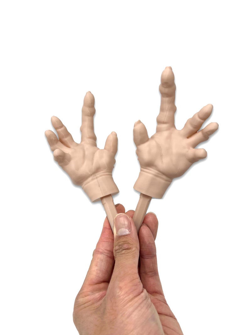 Munnygrubbers - 1 Pair Tiny Hands with Sticks - Mini Little Hand Stick Puppet - Halloween Costume - Strong Hand Prop - Scary Movies - Novelty Gift - TikTok Famous - (Creepy 1x Set) - Image 2