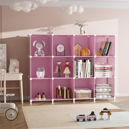EXVITO 12 Door Kids Plastic Wardrobe for Clothes, Foldable Plastic Almirah for Clothes, Collapsible Wardrobe for Storage, Baby Cupboard for Clothes Storage - (CAT Pink, 12 Door) - Image 3