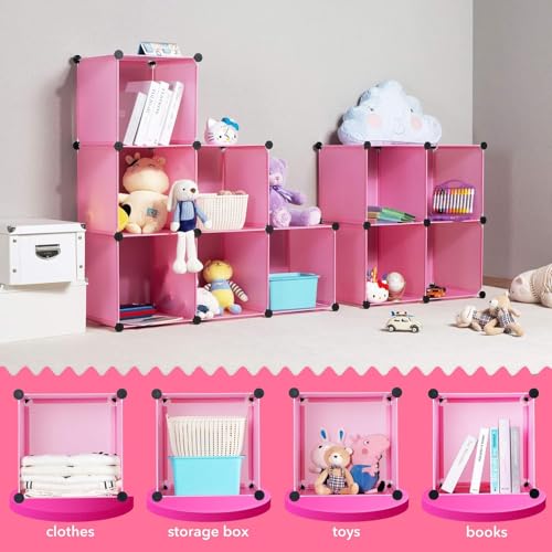 EXVITO 12 Door Kids Plastic Wardrobe for Clothes, Foldable Plastic Almirah for Clothes, Collapsible Wardrobe for Storage, Baby Cupboard for Clothes Storage - (CAT Pink, 12 Door) - Image 2