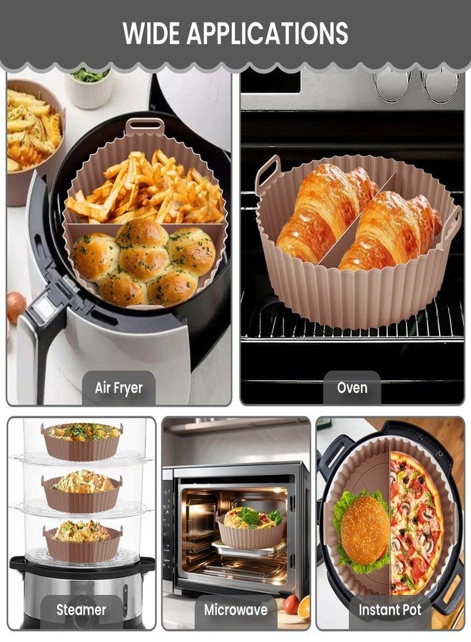 NEKIFACE 1 Pcs Round Reusable Non-Stick air Fryer Accessories Silicone Coating Pot Basket for Microwave Oven ,Round Silicone Basket Baking Tray with Middle Partition ,oil sprayer bottle and Oil brush And Spatula Set, 200 Millilitre, Multicolor - Image 5