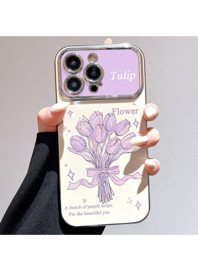 NIBEMINENT Electroplated Flowers Protective TPU Case Cover For iPhone 15 Pro Max, Mid Summer Tulips - Image 1