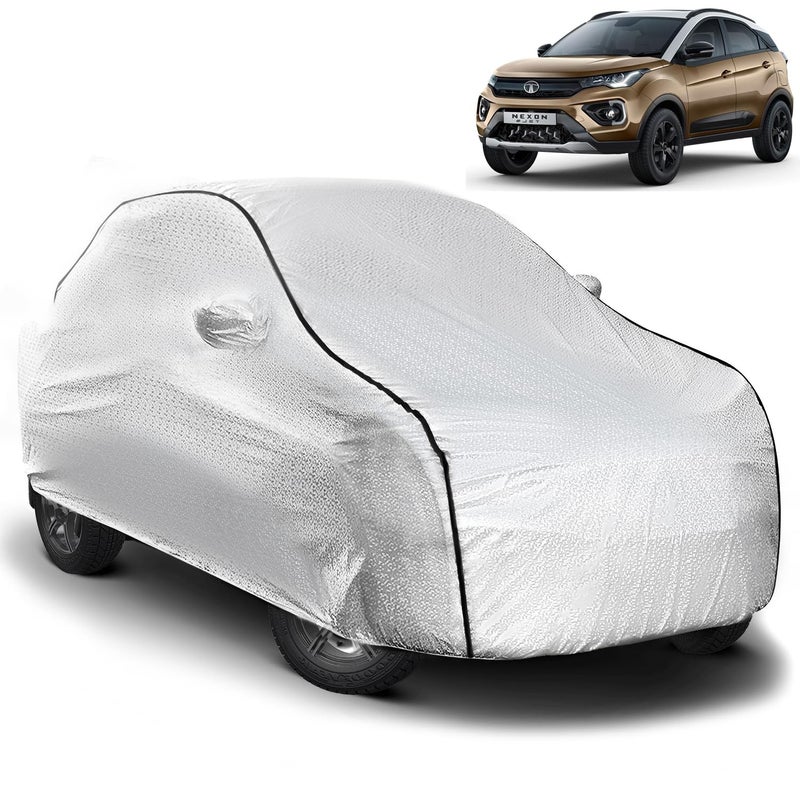 Pivalo Car Cover for Tata Nexon All Model & Years (2017-2025) 100% Waterproof with Mirror Pockets, Triple Stitched Bottom Elastic Dustproof Full Body Protection (Heat & UV Resistant, Silver) - Image 1