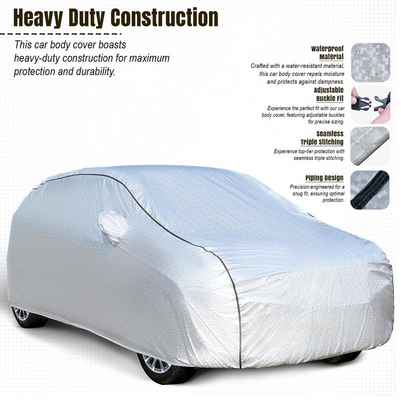 Pivalo Car Cover for Tata Nexon All Model & Years (2017-2025) 100% Waterproof with Mirror Pockets, Triple Stitched Bottom Elastic Dustproof Full Body Protection (Heat & UV Resistant, Silver) - Image 4