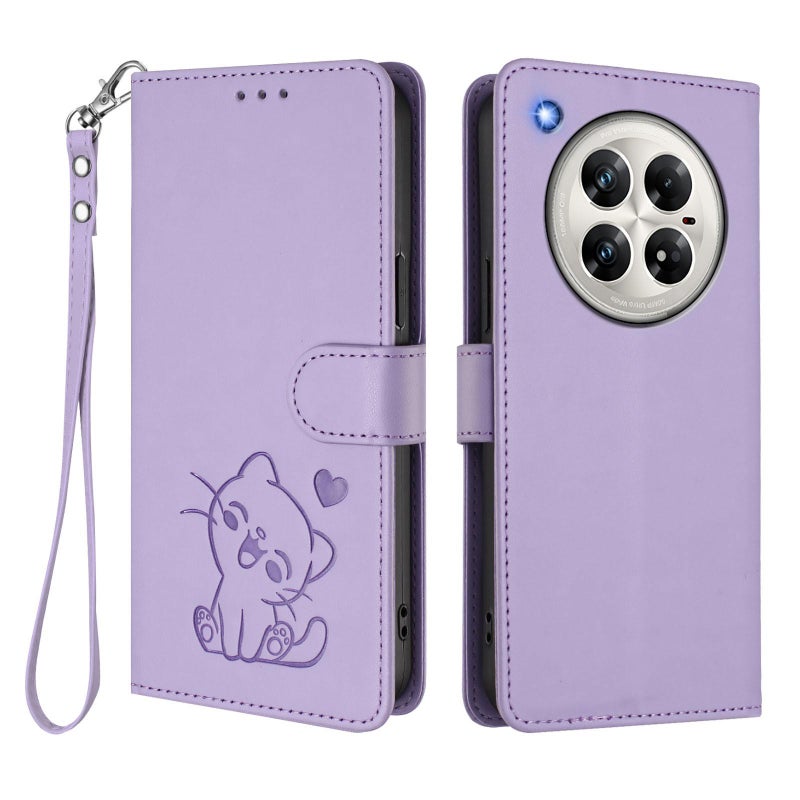 إيروريكس جراب هاتف من جلد القطة المنقوش لهاتف Infinix Zero 40 4G / 5G مع حزام يد (أرجواني فاتح) - Image 2