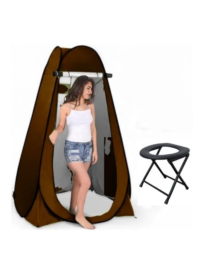 Generic Portable Pop-up Rainproof Sunscreen Camping  Shower Tent with Foldable Stool Chair  for Outdoor Travels Ativities - Image 1