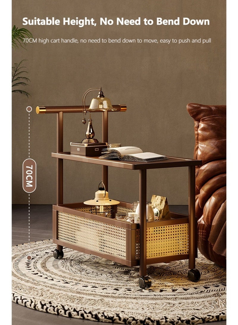 والالا خزانة جانبية متحركة من الخشب الصلب بطابقين، عربة تخزين منزلية متدحرجة، طاولة جانبية عتيقة، طاولة جانبية للأريكة، طاولة قهوة، خزانة كتب، مكتب صينية أريكة بعجلات - Image 5