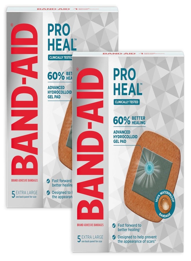 Band-Aid Brand Pro Heal Adhesive Bandages + Hydrocolloid Gel Pads, Extra Large Clinically Tested Waterproof Bandages for Better Healing of Minor Wounds, Sterile First Aid Bandages, Twin Pack, 2 x 5 ct - Image 1