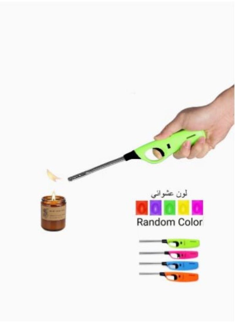 Generic - Versatile Gas Lighter Refillable Gas Lighter Long Flame Adjustable Windproof Candle Light Barbecue Kitchen Use Random Assorted Color Safety Button Child Safety - Image 1