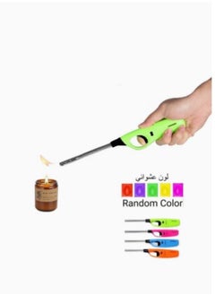 Versatile Gas Lighter Refillable Gas Lighter Long Flame Adjustable Windproof Candle Light Barbecue Kitchen Use Random Assorted Color Safety Button Child Safety