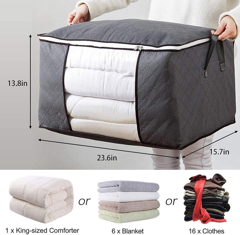 4 Pack Blanket Storage Bags with Zipper, Foldable Comforter Storage Bag, Large Organizers for Blankets, Pillow, Quilts, Linen, Storage Containers with Thick Fabric, Sturdy Zipper, 90L - Image 2