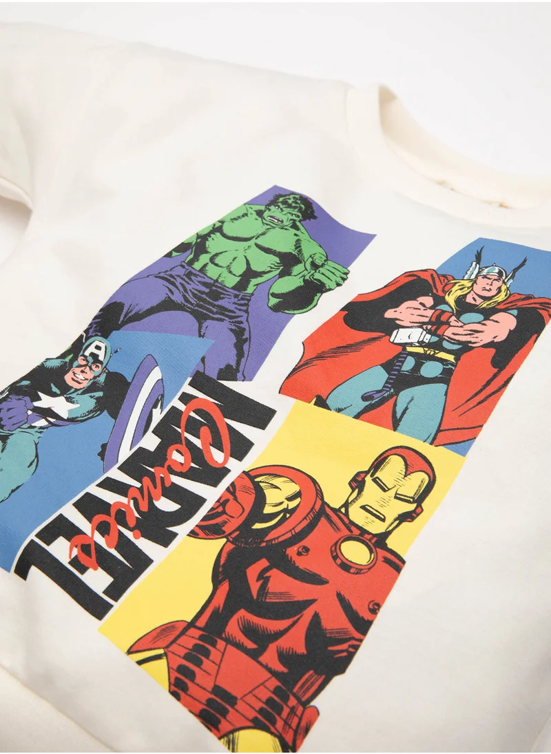 ديفاكتو Marvel Crew Neck Sweatshirt Elastic Waist Jogger Pants 2-Piece Set