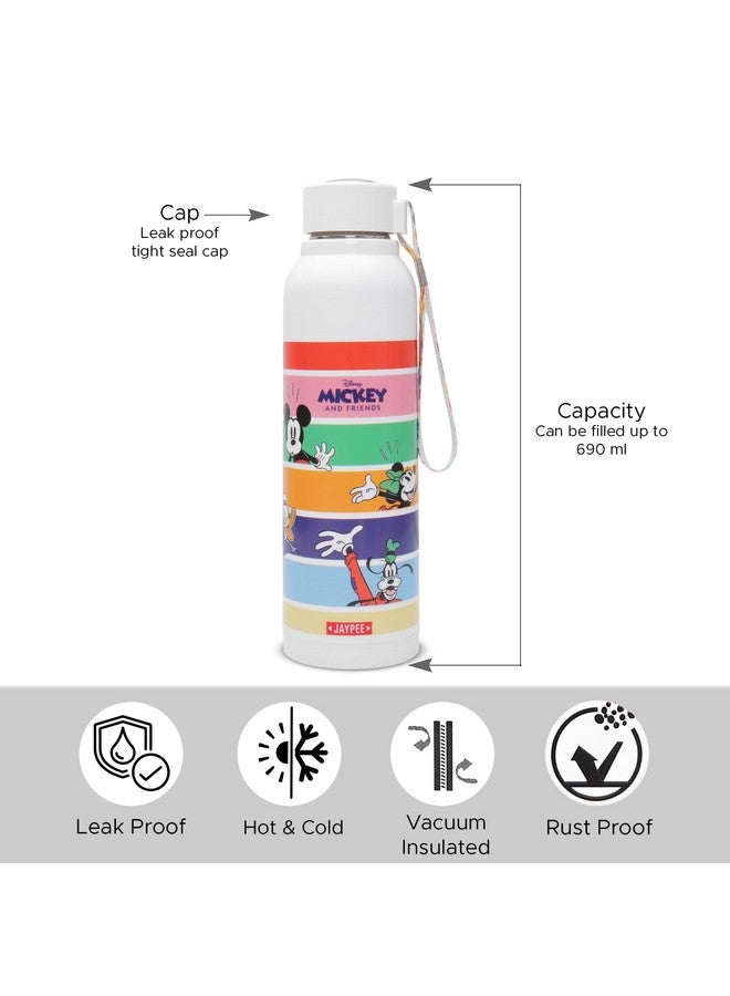 JAYPEE Inner Stainless Steel Insulated Disney Mickey Hot & Cold Water Bottle for School Kids with Strap, 690 ml, White - Image 5