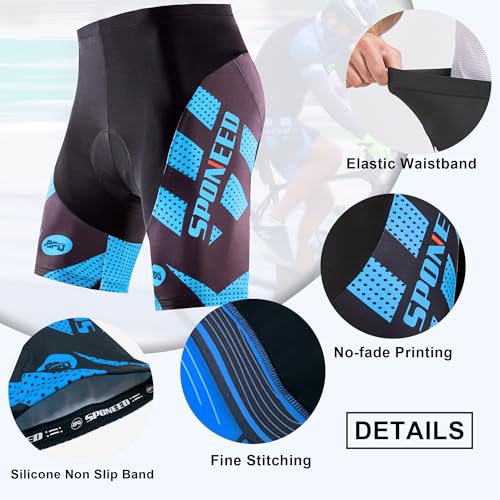 sponeed Padded Biking Shorts Half Pants Male Cycling Bottoms Ride Bike Clothing Cycle Wear Tights US XL Blue - Image 4