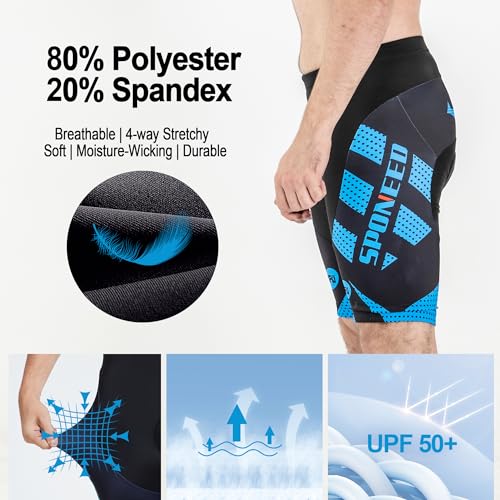 sponeed Padded Biking Shorts Half Pants Male Cycling Bottoms Ride Bike Clothing Cycle Wear Tights US XL Blue - Image 5