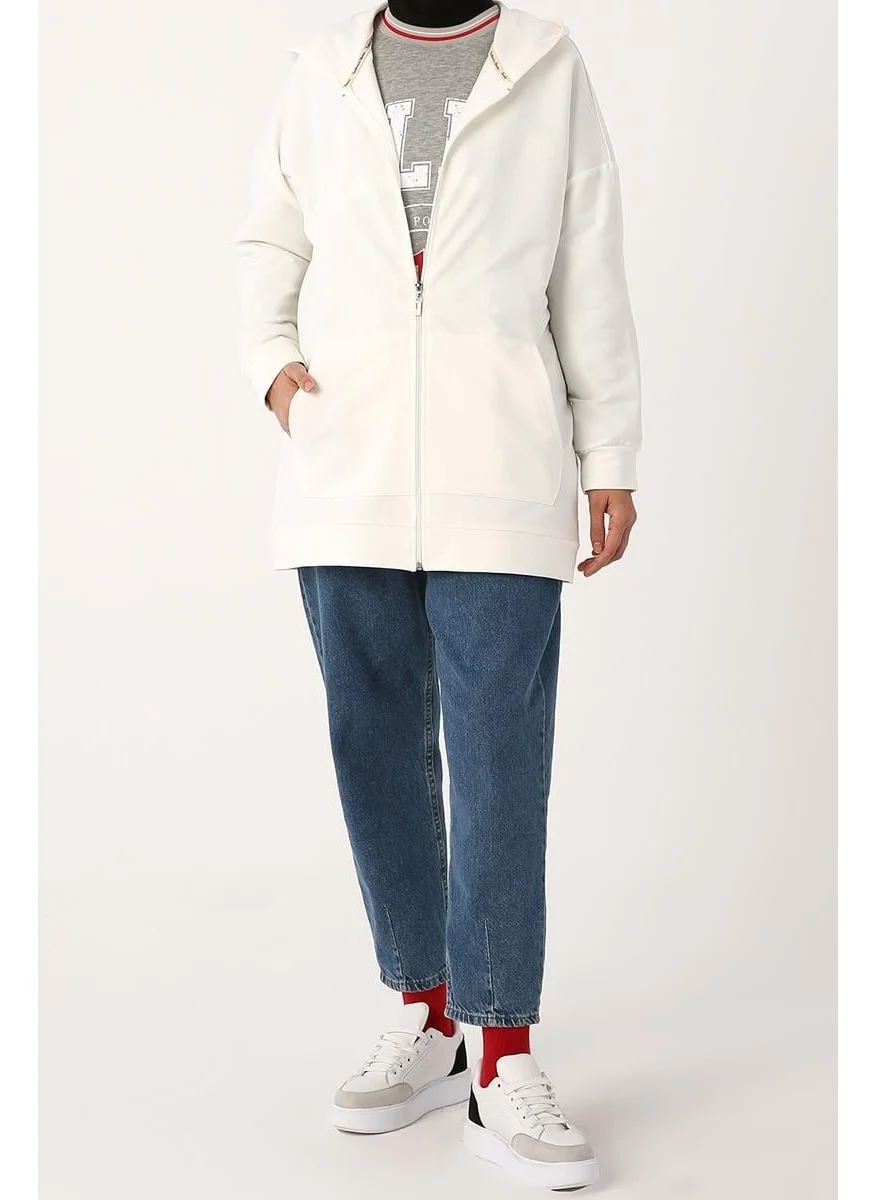 Allday Ecru-Zipped Sweat Cardigan