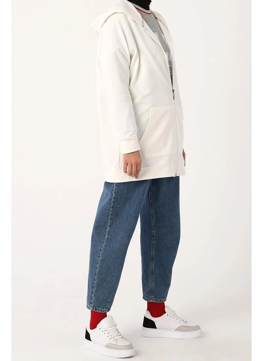Allday Ecru-Zipped Sweat Cardigan