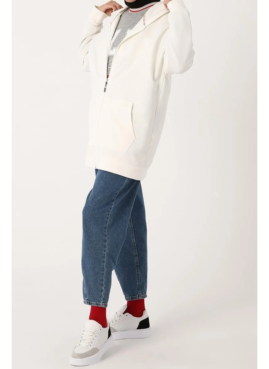 Allday Ecru-Zipped Sweat Cardigan