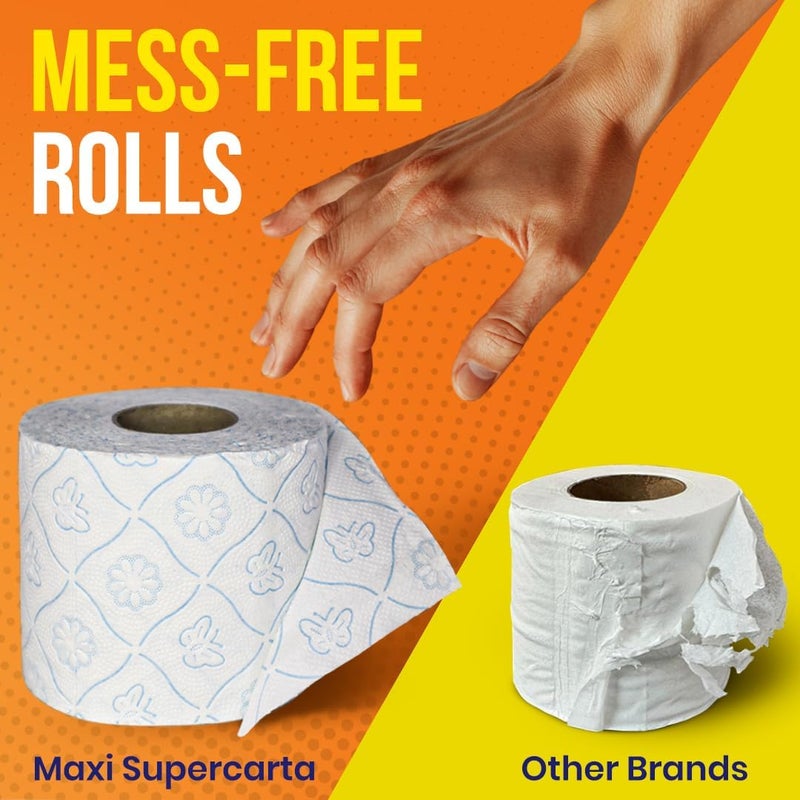 Maxi Supercarta Peach Scented 3 Ply Giant Toilet Roll 480 Sheets Pack of 4 Rolls – 120 Absorbent Sheets per Roll – Premium Softness with Flower and Butterfly Embossing – Feels Like Cotton, Super Dry - Image 4
