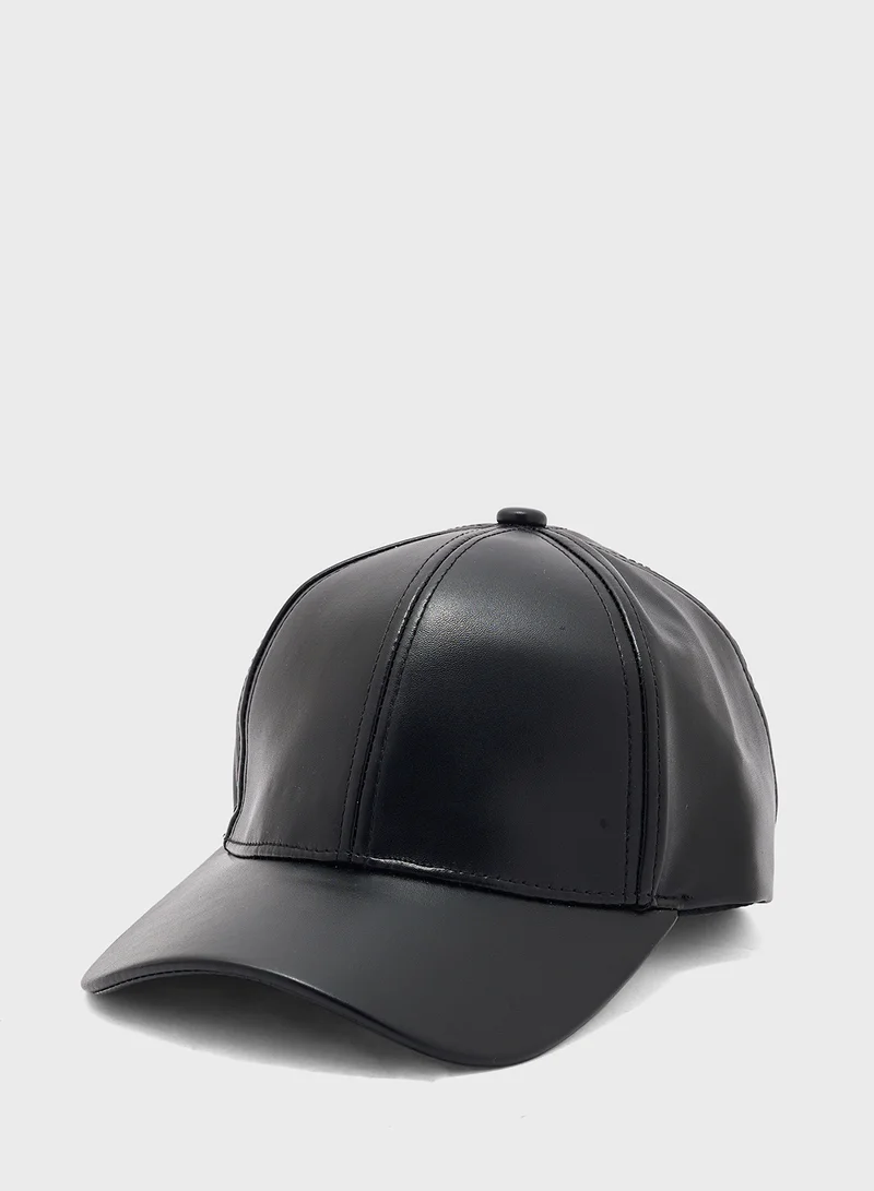 Ginger Faux Leather Curve Peak Cap