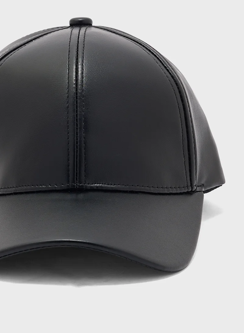 Ginger Faux Leather Curve Peak Cap