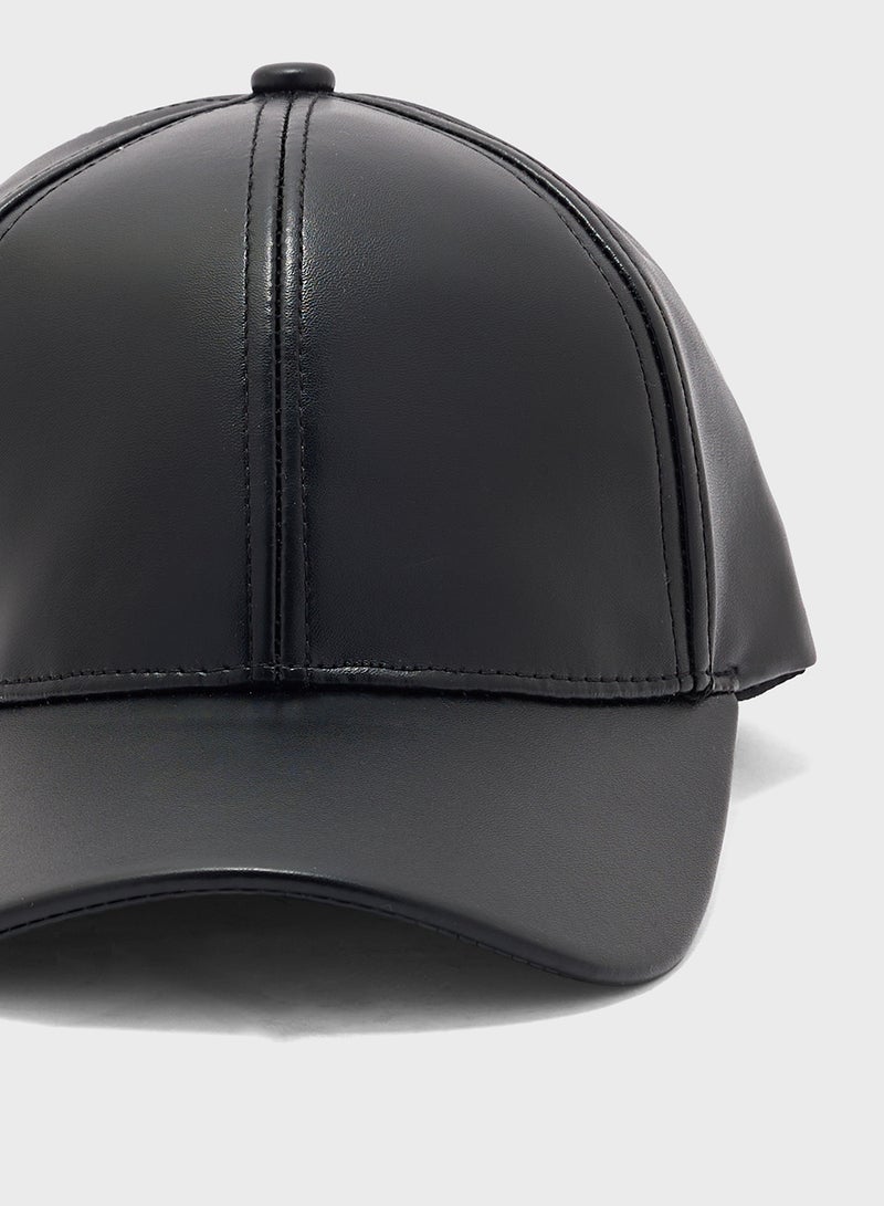Ginger Faux Leather Curve Peak Cap - Image 3