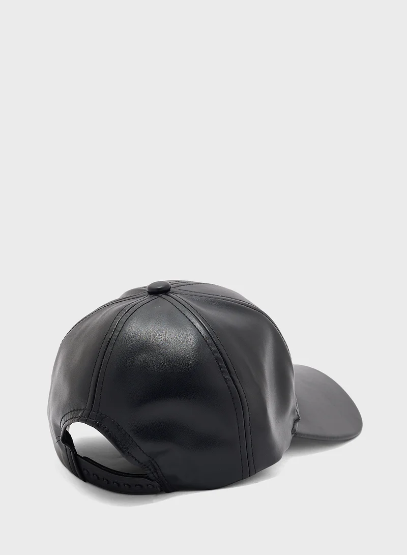 Ginger Faux Leather Curve Peak Cap
