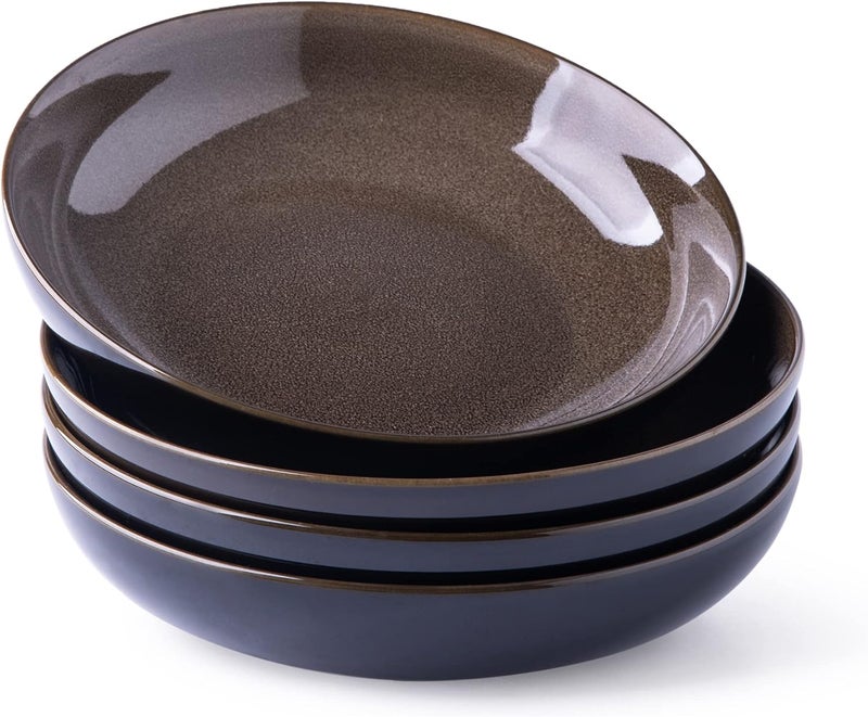 LERATIO Pasta BowlsCeramic 38oz Pasta Bowls90 Reactive Glaze Pasta Bowl Set of 4Microwave  DishwasherOven SafeLarge Wide Serving Bowls for Salad Dessert PizzaScratch ResistantChestnut - Image 1