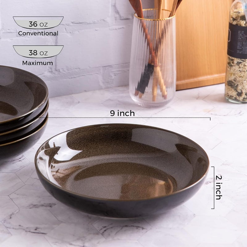 LERATIO Pasta BowlsCeramic 38oz Pasta Bowls90 Reactive Glaze Pasta Bowl Set of 4Microwave  DishwasherOven SafeLarge Wide Serving Bowls for Salad Dessert PizzaScratch ResistantChestnut - Image 2
