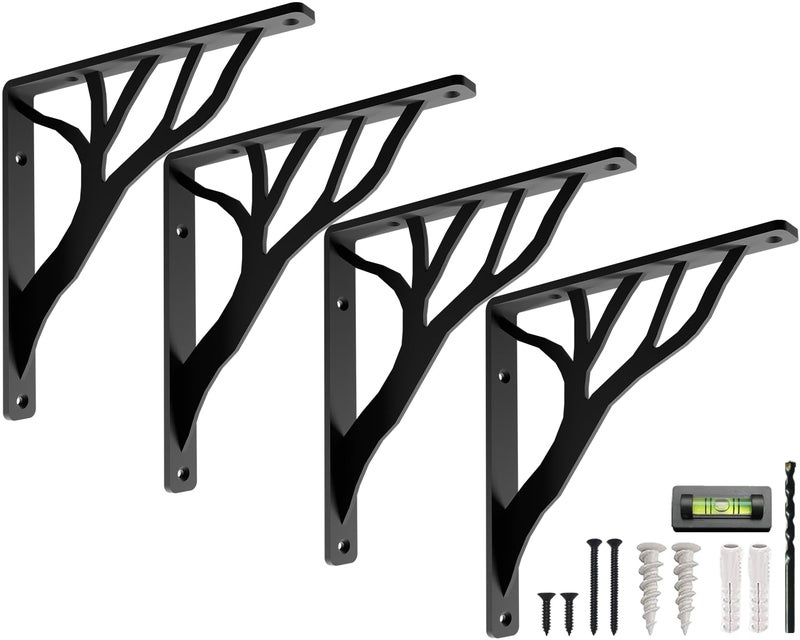 Balin Designs Rustic Tree Black Heavy Duty Shelf Brackets 10 inch by Balin Designs, Decorative L Brackets, Iron Metal Floating Shelf Bracket, Wall Mount Shelving Bracket, Included Hardware, Set of 4 - Image 1
