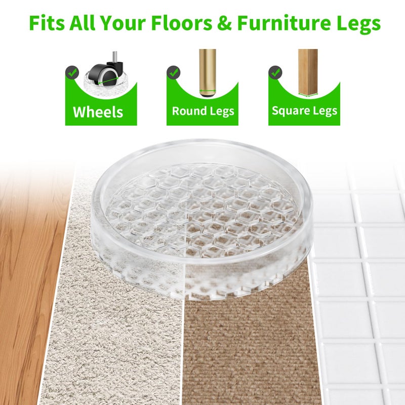 GAGUIUP Clear Non Slip Furniture Pads - 2" Anti Slide Caster Cups, 12PCS Round Furniture Coasters for Hardwood Floors & Carpet, Wood Floor Protectors for Furniture Leg, Table Chair Couch Bed Stoppers - Image 5