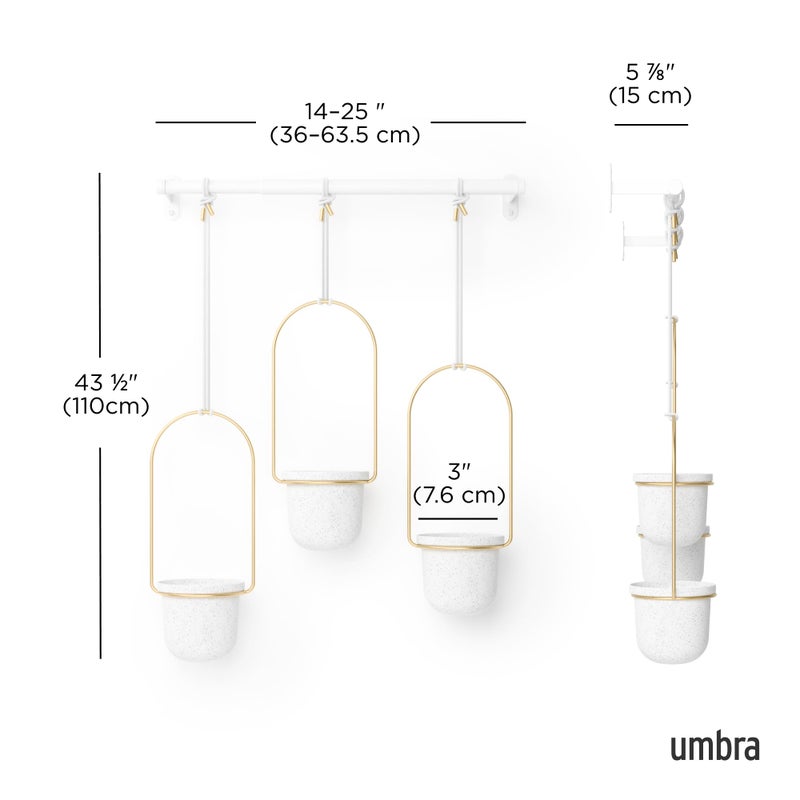 Umbra Triflora Hanging Planter for Window, Indoor Herb Garden, Set of 3, White/Brass - Image 3