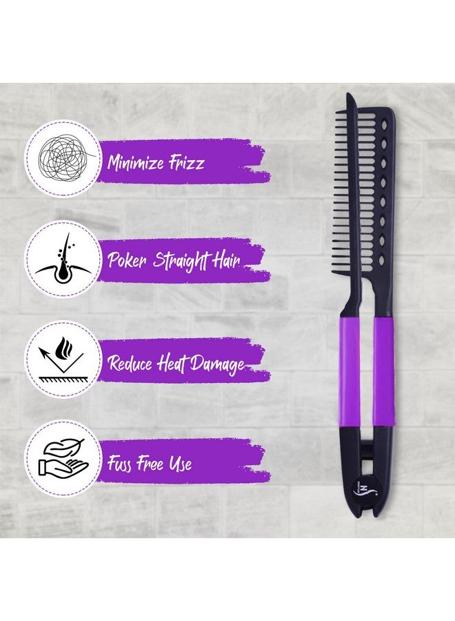 HerStyler Straightening Comb For Hair Flat Iron Comb For Great Tresses Hair Straightener Comb With A Grip Keratin Comb For Knotty Hair Hot Iron Comb To Smooth Hair Trendy Set Of 2 Purple - Image 4