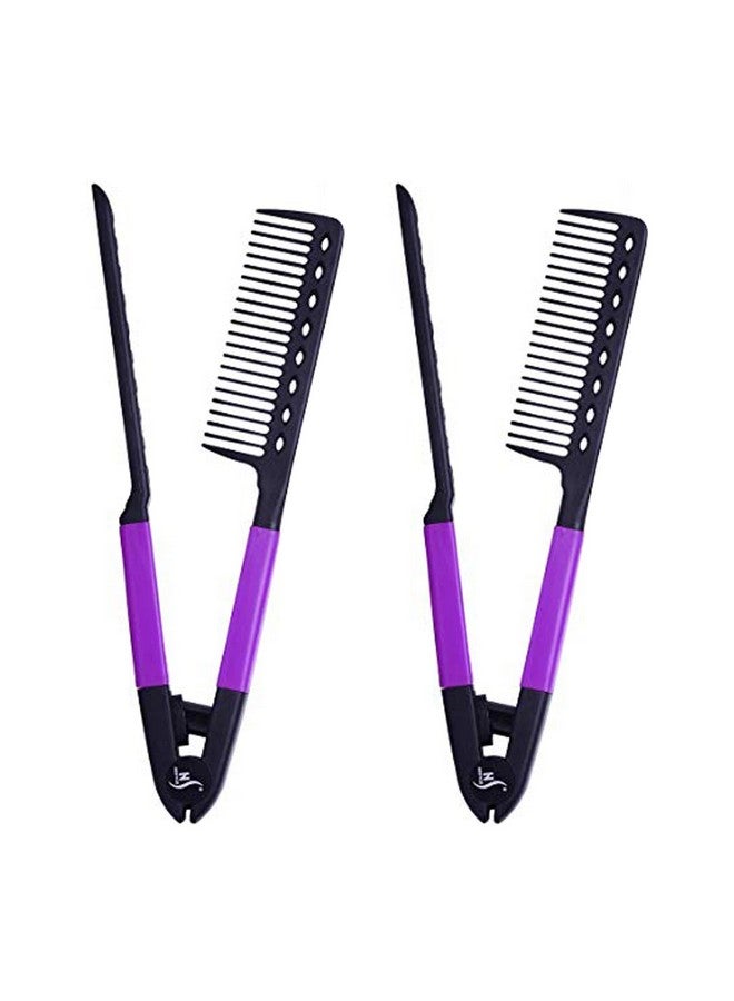 HerStyler Straightening Comb For Hair Flat Iron Comb For Great Tresses Hair Straightener Comb With A Grip Keratin Comb For Knotty Hair Hot Iron Comb To Smooth Hair Trendy Set Of 2 Purple - Image 2
