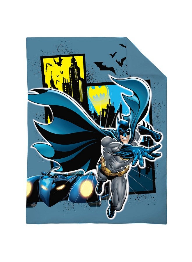 NoJo Batman Blue Yellow & Grey 4Piece Toddler Bed Set Comforter Flat Top Sheet Fitted Bottom Sheet Reversible Pillowcase Blue Yellow Black - Image 3