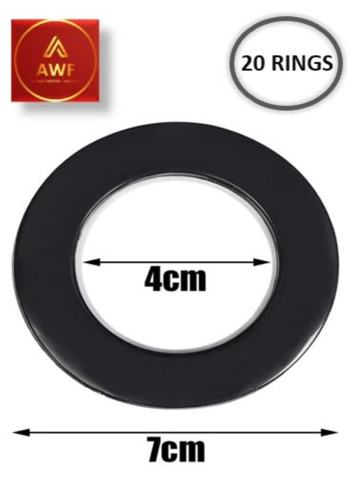 AL WADI FURNITURE AWF Al Wadi Furniture Pack of 20 Black Curtain Grommets Round Plastic Curtain Eyelet Rings with nano-scale silencer ring, DIY Rings for Window Curtain, Shower Curtain, Locker Room Door Curtain  - Image 2