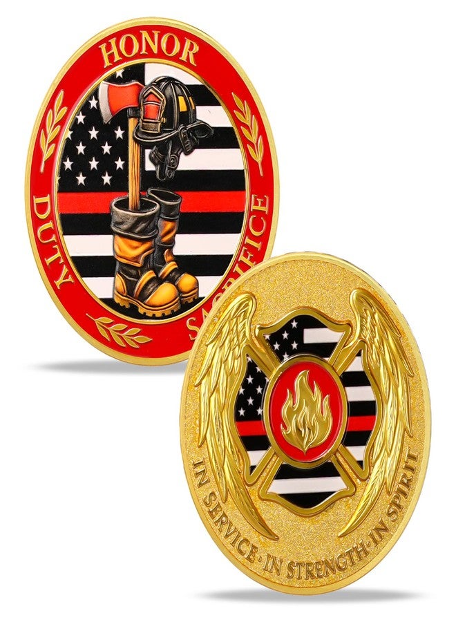 ASmileIndeep Firefighter Challenge Coin - First Responder Fireman Coins - Firefighter Helmet & Axe Commemorative Coin - Honor Fire Department Rescue Prayer Coin Appreciation Fireman Gifts - Image 1