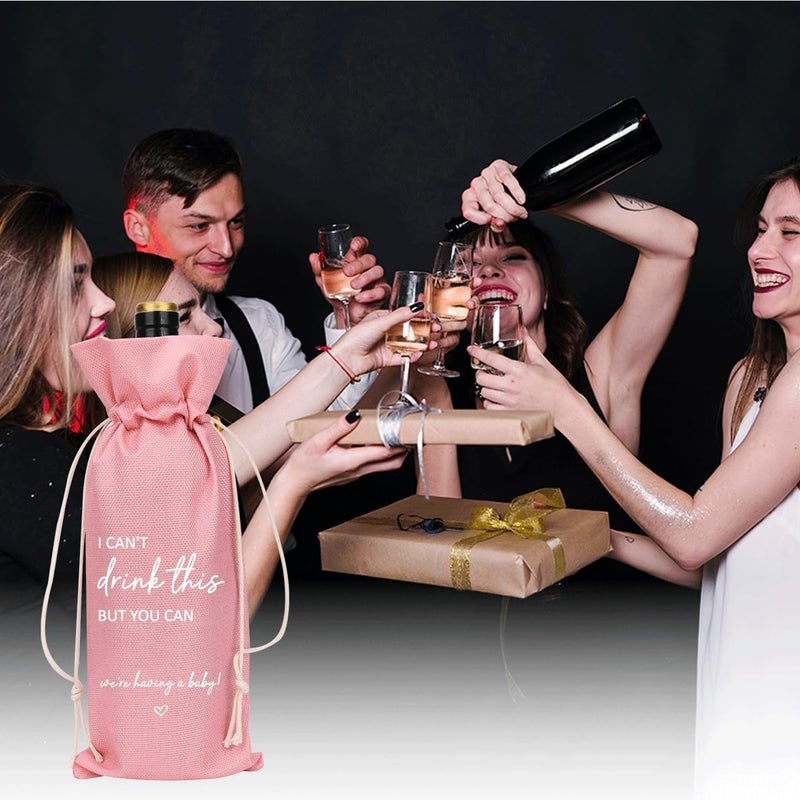 XFW Pink I Cant Drink This But You Can Pregnancy Announcement for Grandparents Aunt Parents New Mom Dad Pregnancy Announcement Wine Bag - Image 5