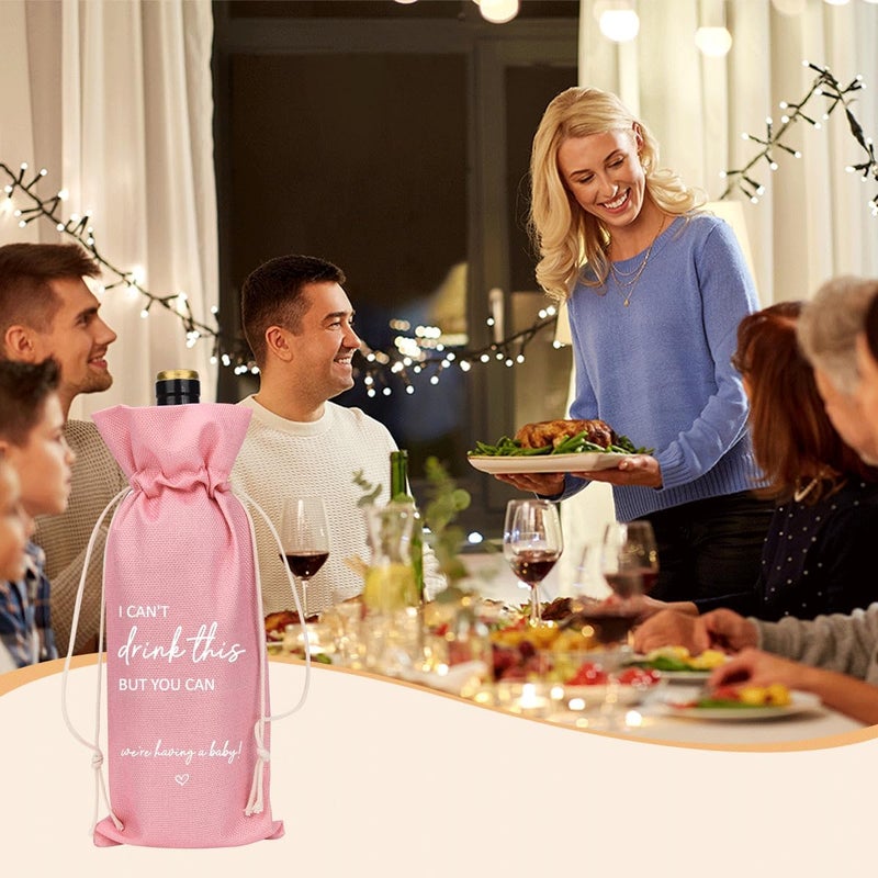 XFW Pink I Cant Drink This But You Can Pregnancy Announcement for Grandparents Aunt Parents New Mom Dad Pregnancy Announcement Wine Bag - Image 2