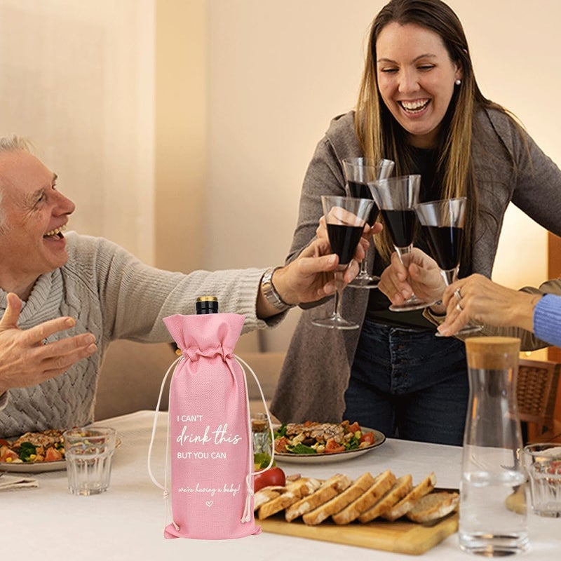 XFW Pink I Cant Drink This But You Can Pregnancy Announcement for Grandparents Aunt Parents New Mom Dad Pregnancy Announcement Wine Bag - Image 3