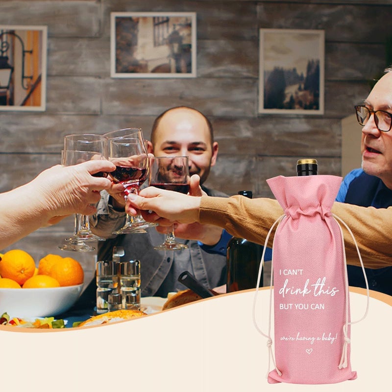 XFW Pink I Cant Drink This But You Can Pregnancy Announcement for Grandparents Aunt Parents New Mom Dad Pregnancy Announcement Wine Bag - Image 4
