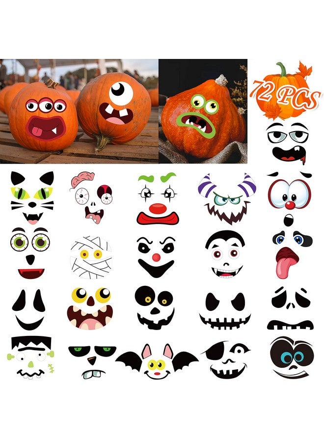 jollylife 72 Expressions Pumpkin Decorating Stickers Kit Halloween Crafts for Kids - Make Your Own Jack-O-Lantern Face Decals Party Decorations - Image 1