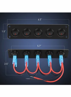 Y&D 5 Gang 3 Pin Rocker Switch Panel Waterproof On Off 12V Red Toggle for Cars Trucks Boats  - Image 3