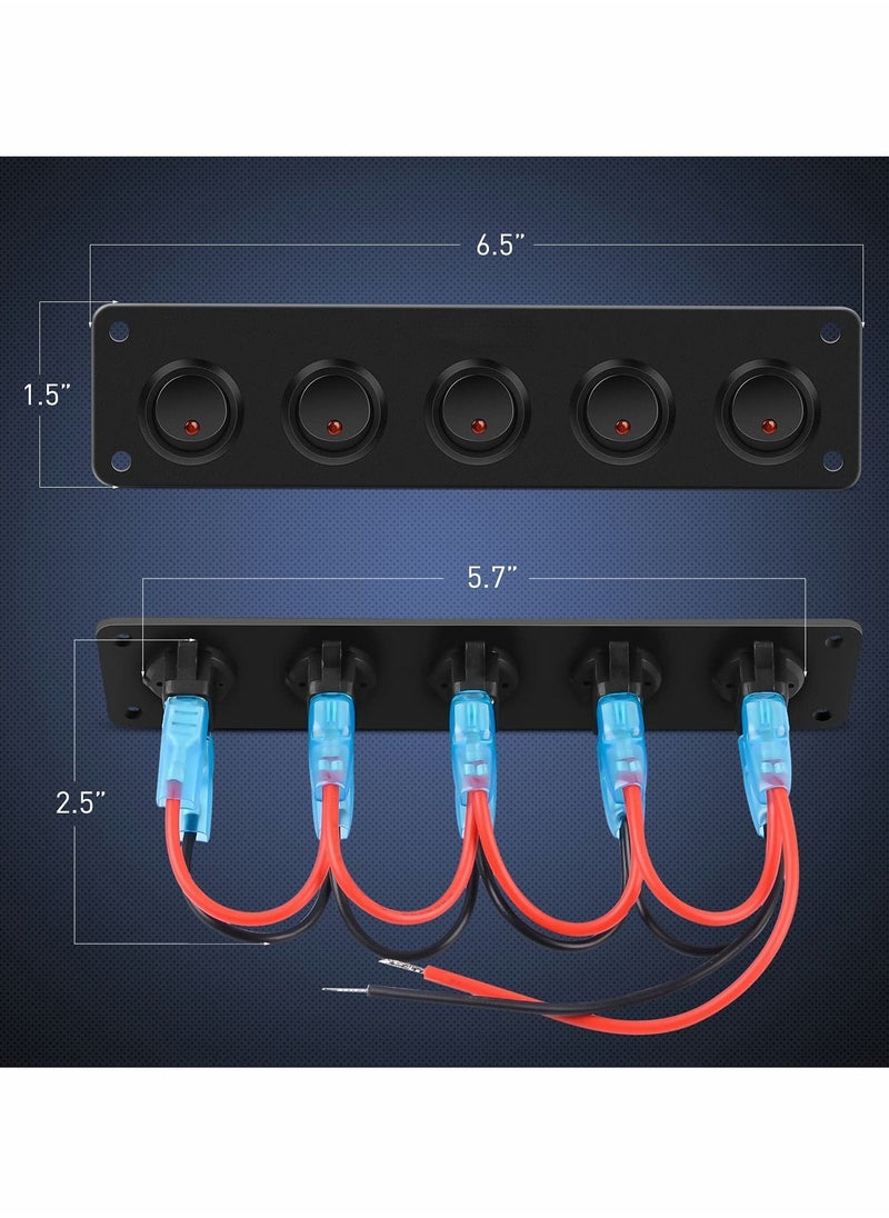 Y&D 5 Gang 3 Pin Rocker Switch Panel Waterproof On Off 12V Red Toggle for Cars Trucks Boats  - Image 3